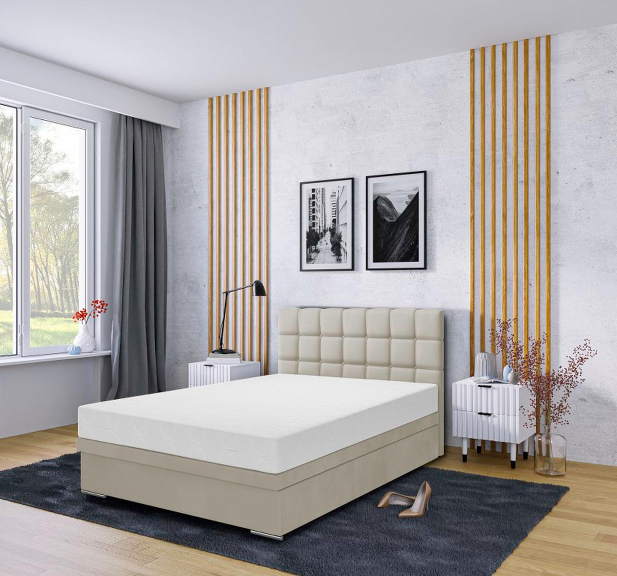 BOXBETT Venezia 140x200 cm mit Bettkasten, beige - Beige, Kunststoff (140/200cm) - Margaret Hadas24