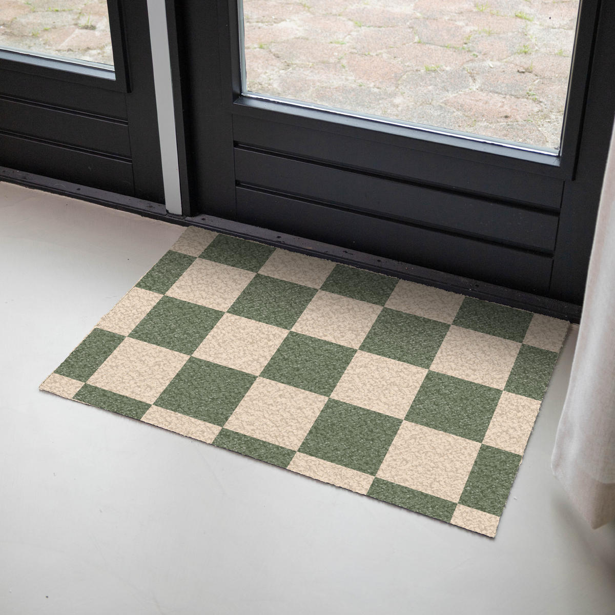 FUSSMATTE Schachbrettmuster - Grün - Beige - Blöcke Flurteppich 90x60 cm - Olivgrün, Kunststoff (90/0.4cm) - MuchoWow