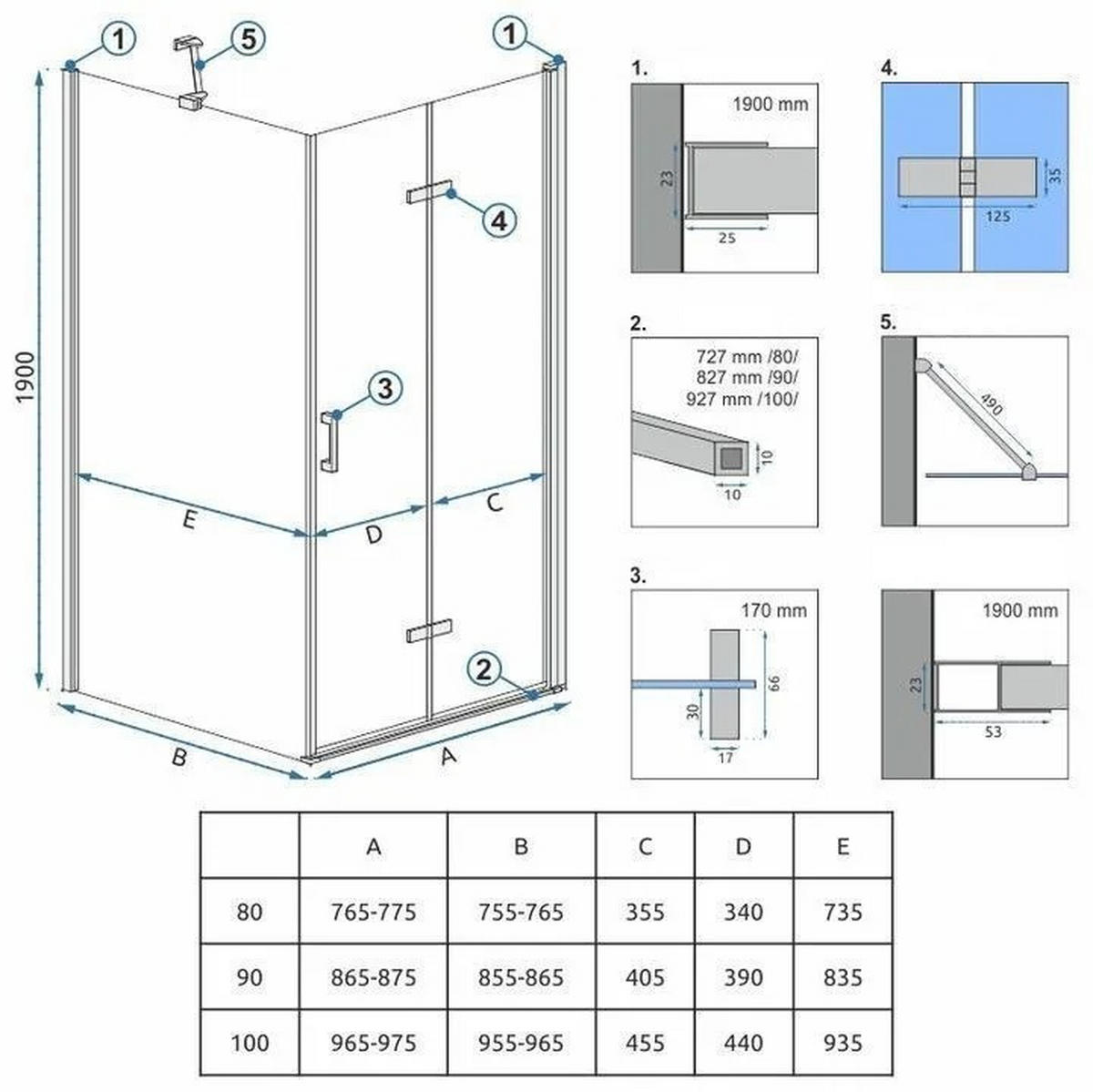 DUSCHKABINE Rea Molier Chrom 100x90 - Chromfarben, Glas (100/90/190cm) - REA