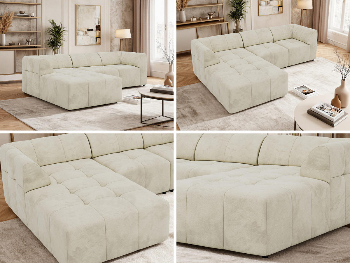 ECKSOFA VORITA L 3M - Beige Velvet - Links Seite - Beige/Schwarz, Kunststoff/Textil (267/176cm) - MKS