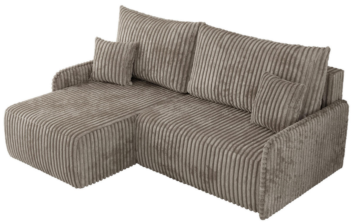 ECKSCHLAFSOFA ARPA L Hellbraun Cord - links - Hellbraun/Schwarz, Kunststoff/Textil (198/150cm) - MKS