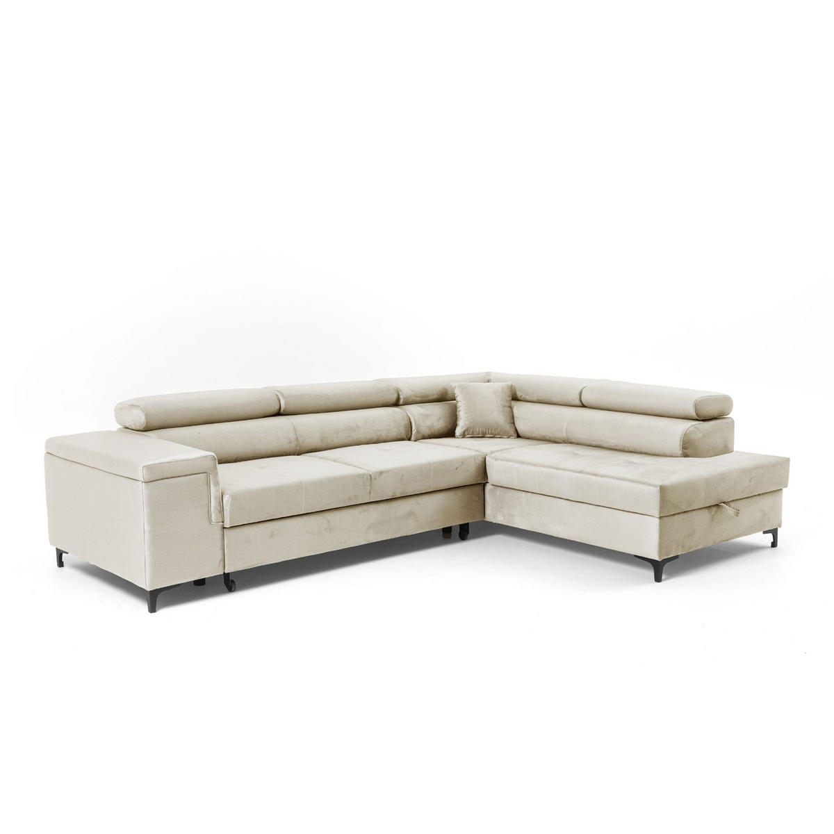 ECKSOFA WILLIAM L Rechts mit Schlaffunktion 127x195 Velours Beige - Beige/Silberfarben, Holz/Textil (203/275cm) - Muffo