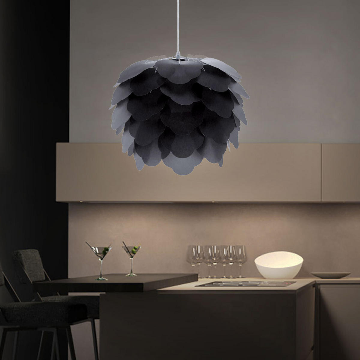 HÄNGELEUCHTE Stahl Anthrazit Blätter Design - Anthrazit, Metall (42/42/110cm)