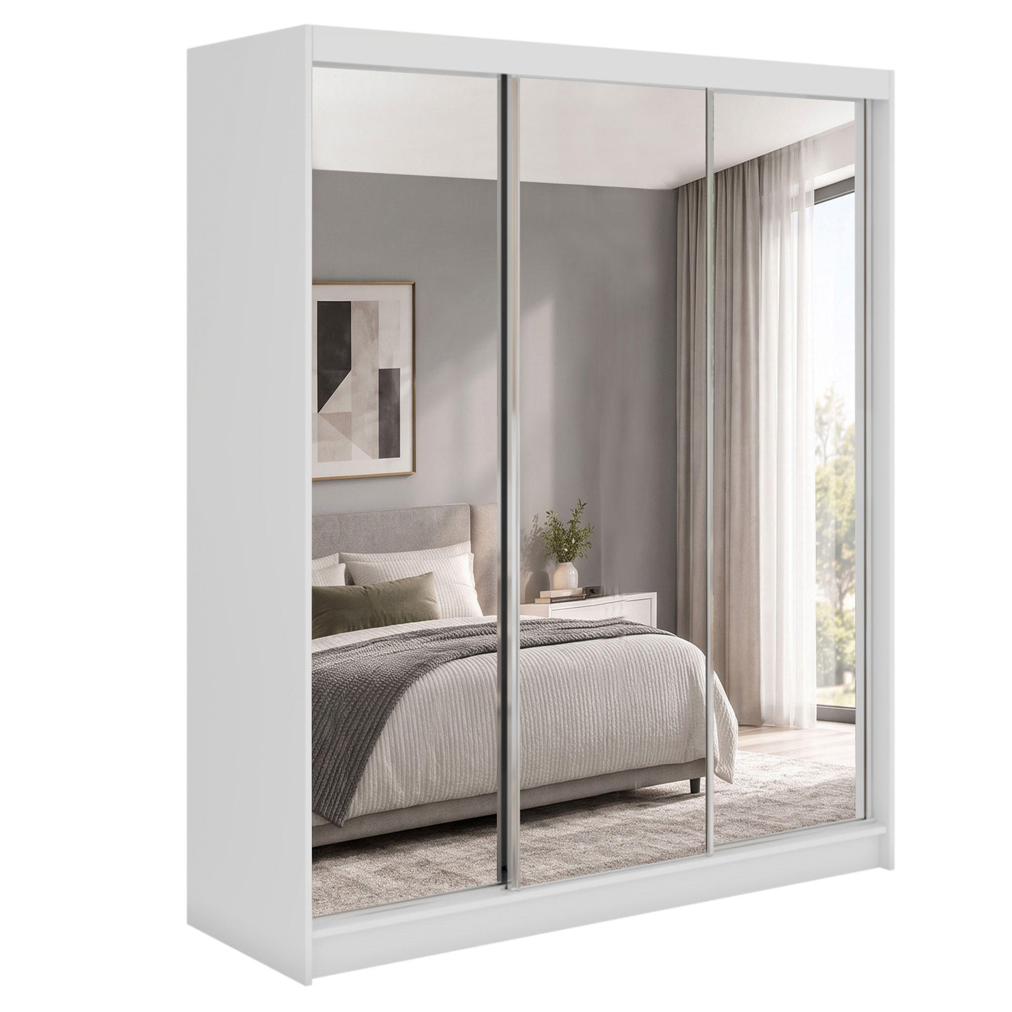 Beautysofa Schwebetürenschrank Weiß 180x216x61 cm