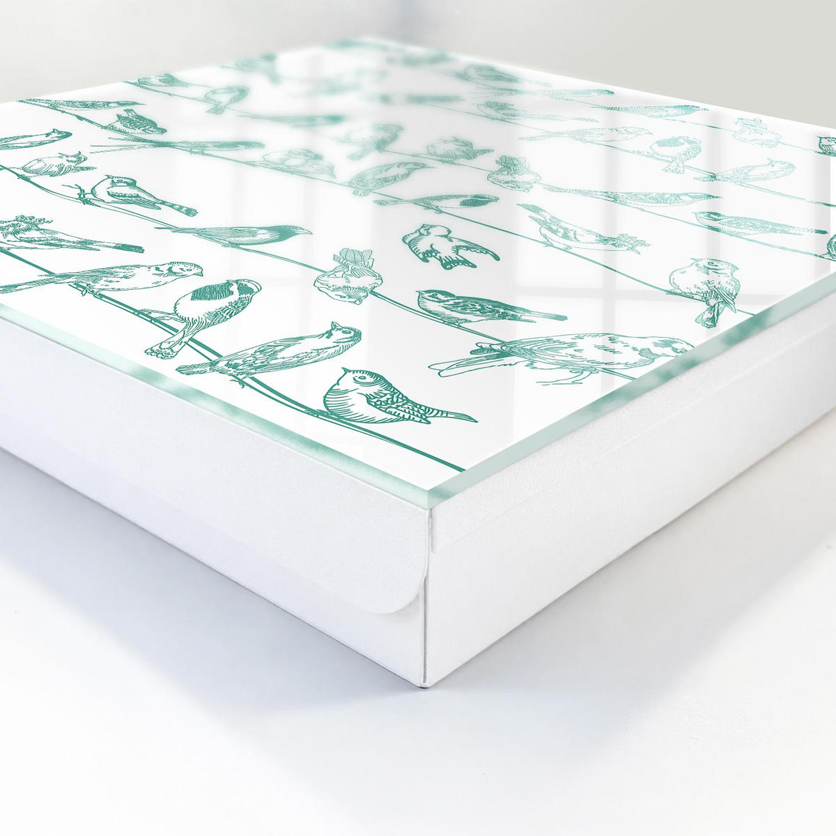 SCHLÜSSELBOX Weiß 30x30 cm – Türöffnung nach rechts - Vögel auf den Zweigen - Weiß, Metall (30/30/5cm) - TULUP