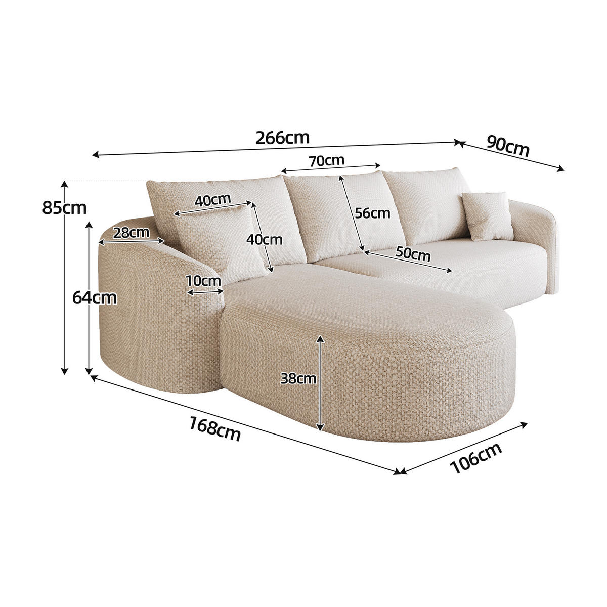 ROHOVÁ POHOVKA Modulární cloud pohovka bílá 266 cm – levé provedení - bílá, textil (266/168cm) - Urban Meuble