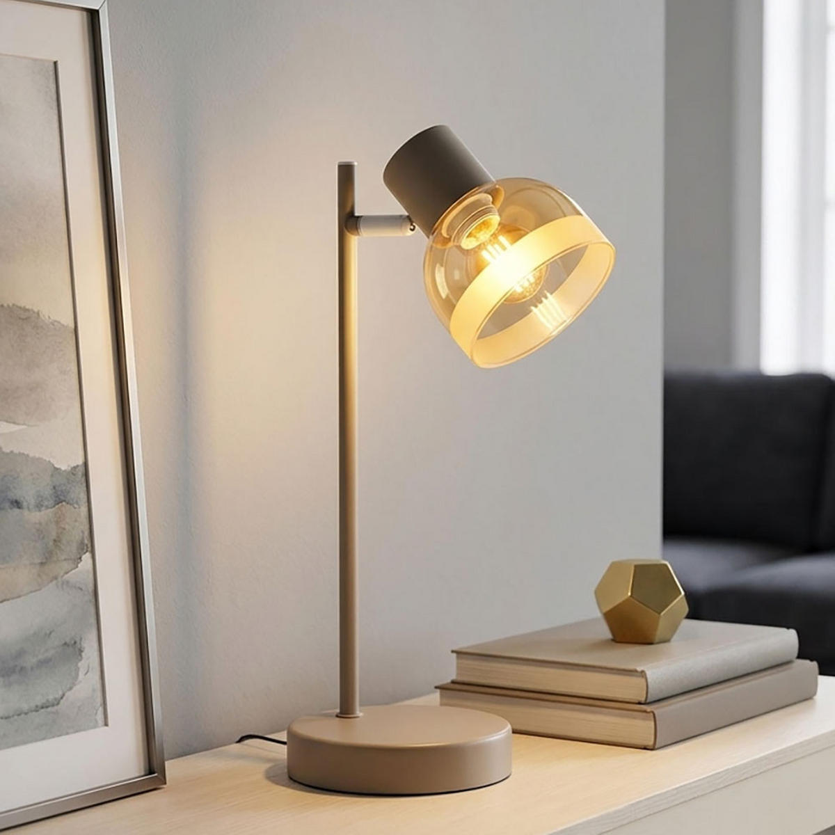 TISCHLEUCHTE KAIRO, Metall, Glas, Sandfarben, amber - Bernsteinfarben, Glas (14.5/12/35cm) - Globo Lighting