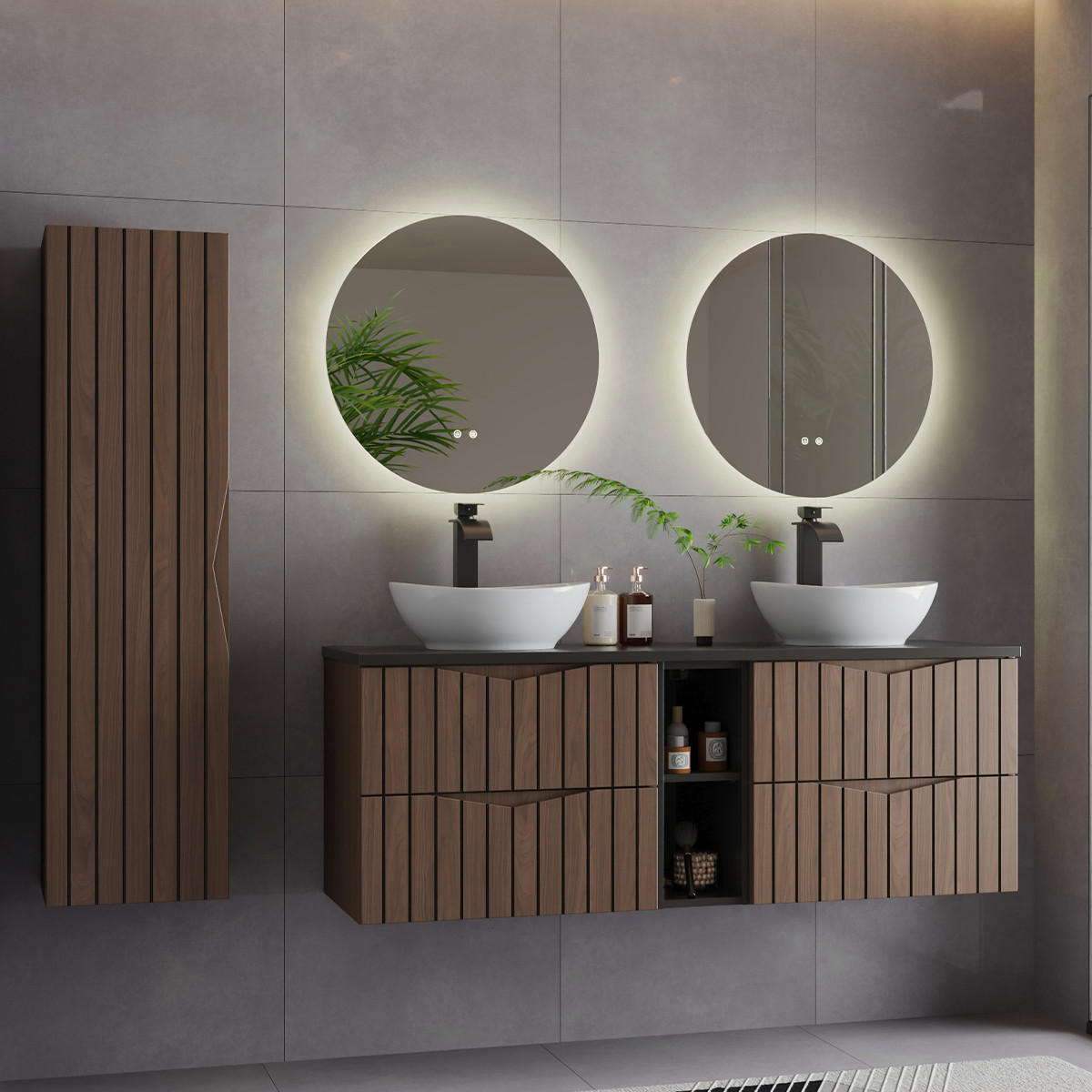 KOUPELNOVÝ NÁBYTEK 140.6cm Siena 2er-Set Dřevo a černá - černá, kompozitní dřevo (140.6/52.2/46.5cm) - Petits-meubles