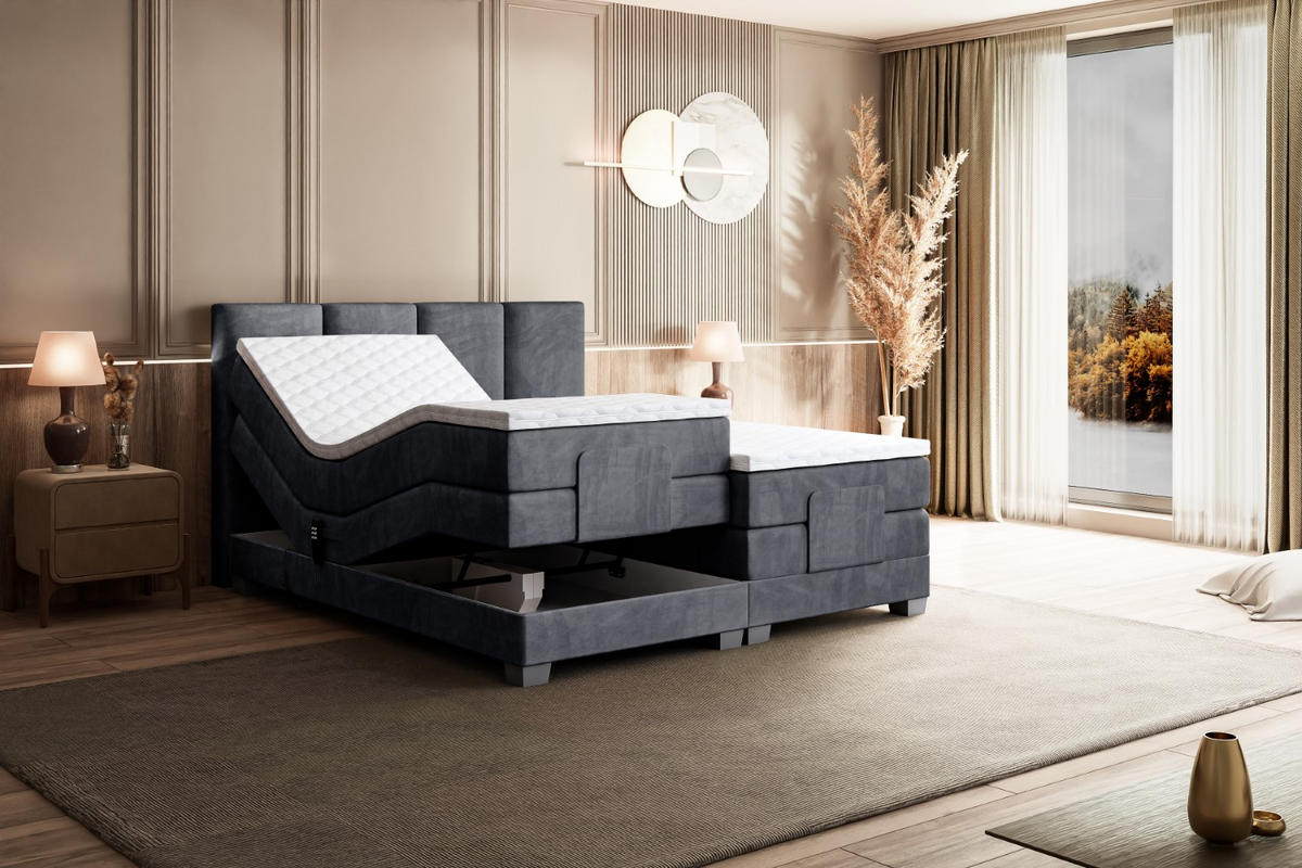 BOXSPRINGBETT elektrisch verstellbar mit 2 Matratzen H4/Taschenfederung ROKS EL 200 x 200 Dunkelgrau - Dunkelgrau, Holzwerkstoff (207/200cm) - ALTDECOR