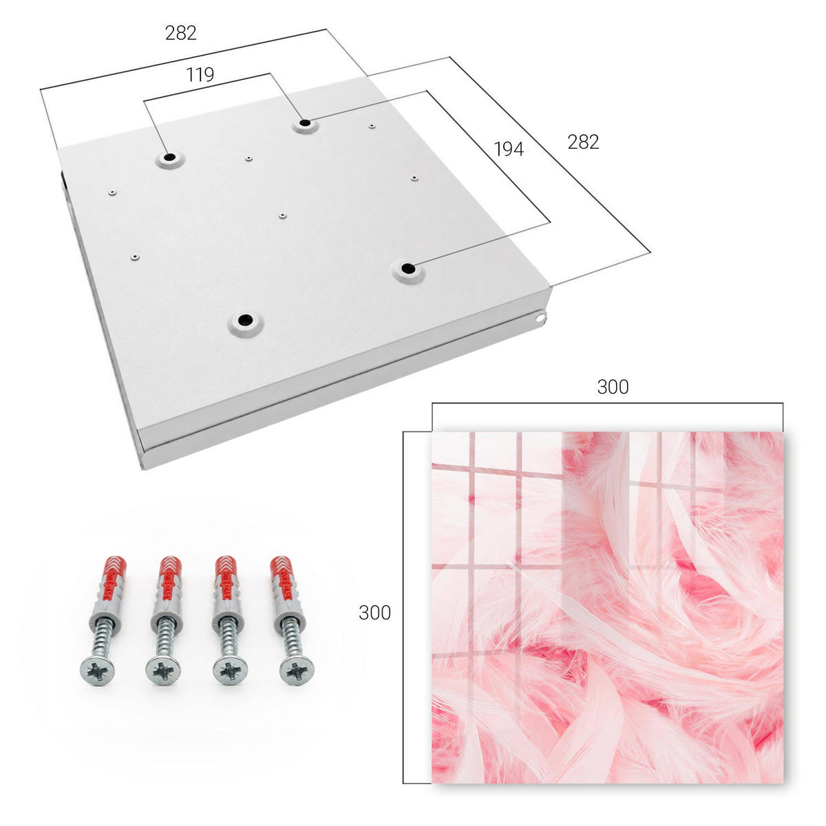 SCHLÜSSELBOX Weiß 30x30 cm – Türöffnung nach rechts - Rosa Federn - Pink, Metall (30/30/5cm) - TULUP