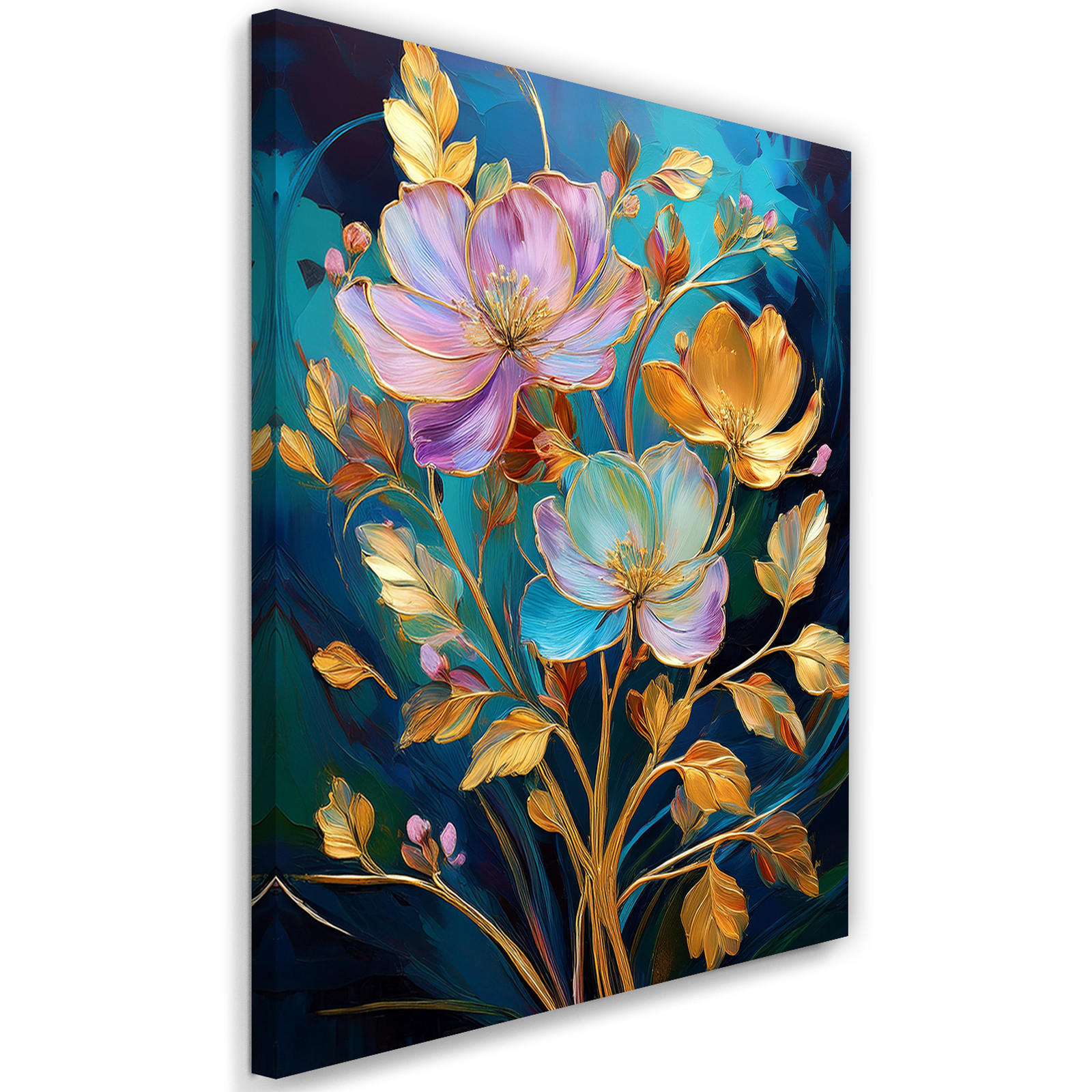 WANDBILD farbige blumen gold abstraktion - Multicolor, Textil (40/60cm) - Feeby