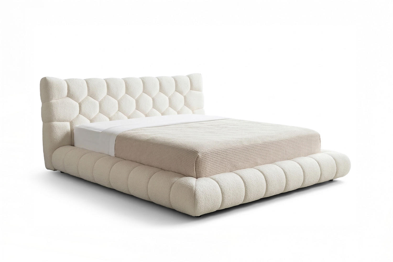 POLSTERBETT ATTICO Cremeweiß Bouclé - Creme, Textil (180/200cm) - KAWOLA