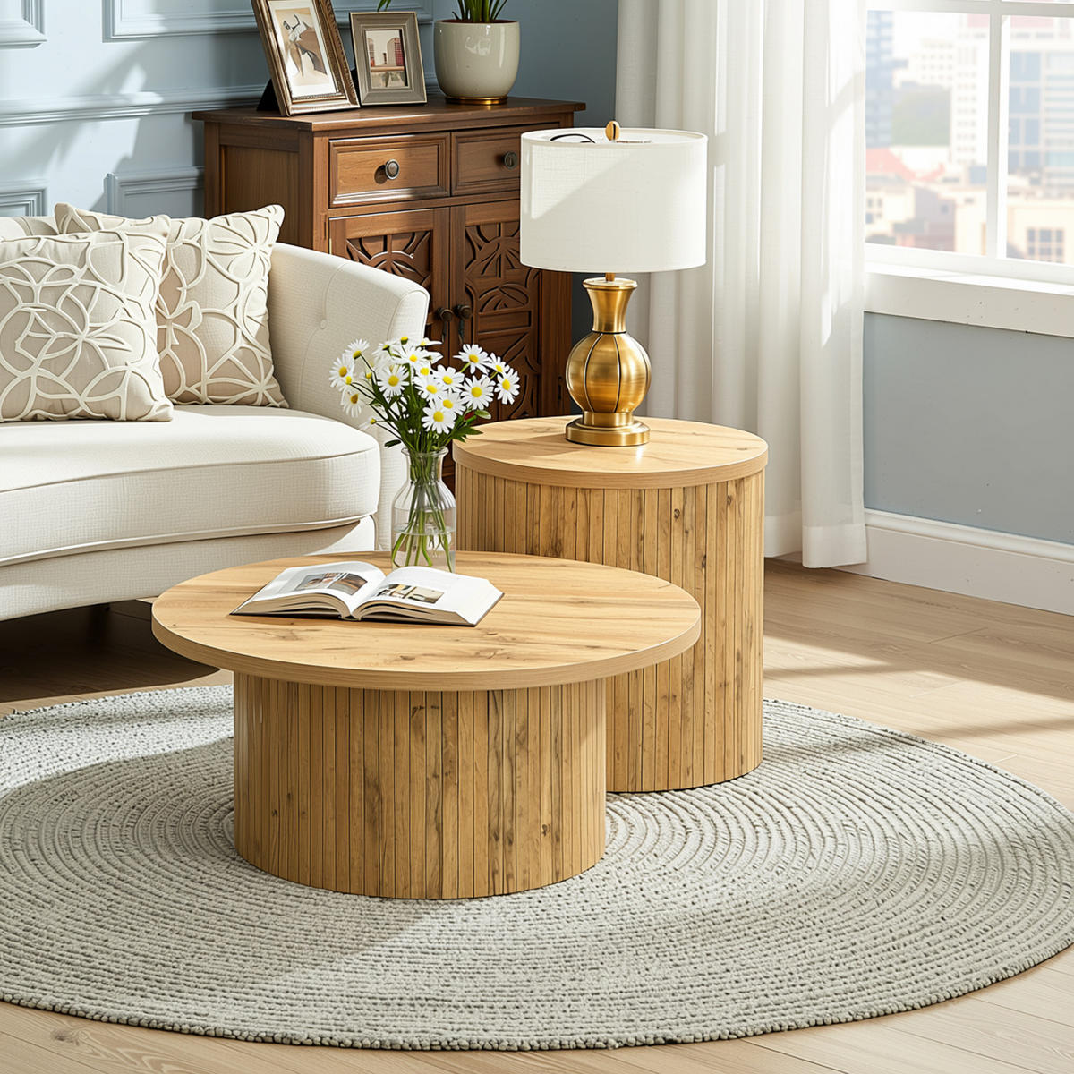 COUCHTISCH-SET Rund Ø75/50 cm Naturholzoptik im Skandi-Design - Naturfarben, Holzwerkstoff (75/75/36cm) - Urban Meuble
