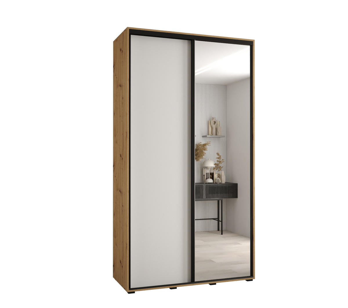 SCHWEBETÜRENSCHRANK 235,2/140/60 2-türig - Schwarz/Weiß, Holz/Metall (140/235/60cm) - Abiks Möbel