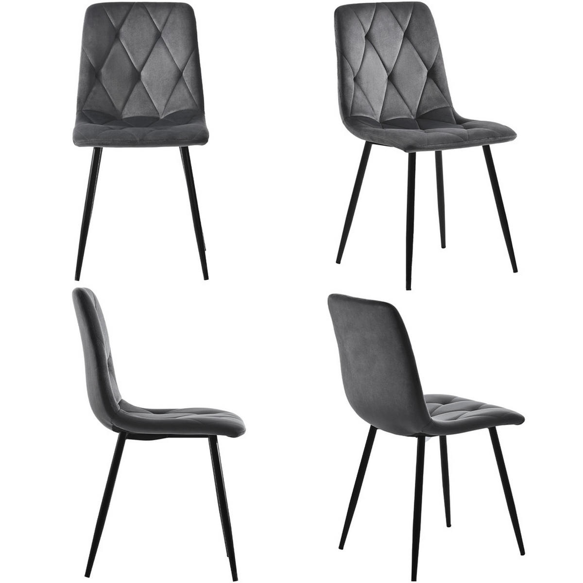 TISCHGRUPPE 5-tlg 117x68cm mit 4 Samtstühlen Dunkelgrau und Tisch Marmoroptik - Grau, Glas/Metall (74/10/130cm) - Raelunyi