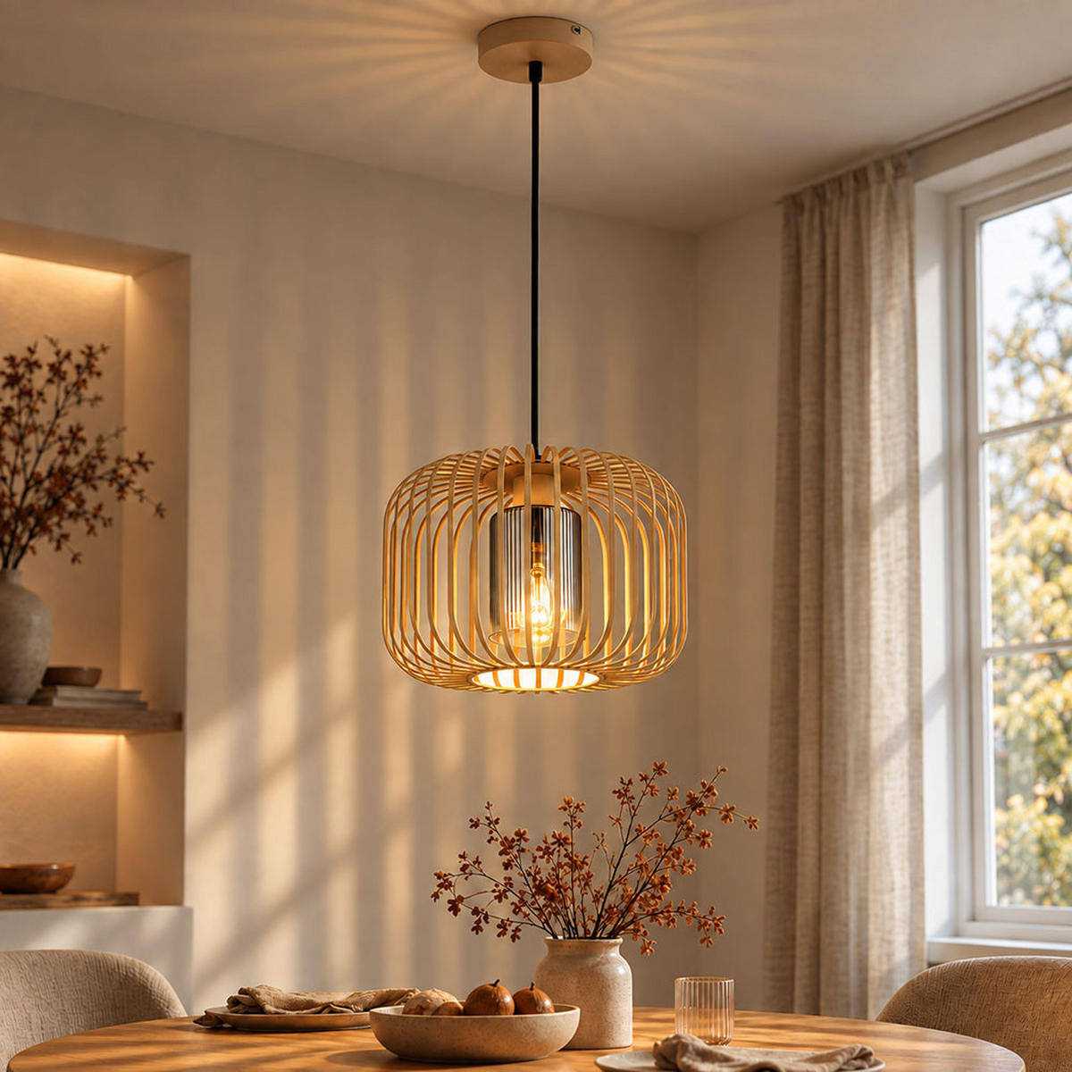 LED HÄNGELEUCHTE ALFRED Metall Beige Rauchfarbe - Beige, Glas (28/28/120cm) - Globo Lighting