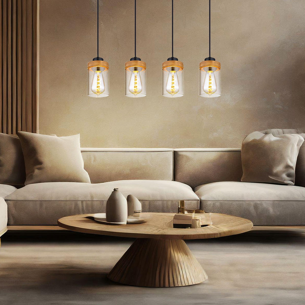 HÄNGELEUCHTE FINCA Metall Grau - Grau, Holz (82/10/150cm) - Globo Lighting