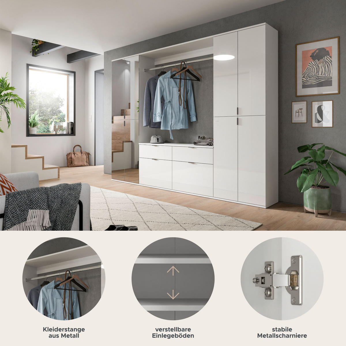 GARDEROBENKOMBINATION 4tlg. Projekt X Garderobe in Artisan Eiche Nachbildung B/H/T: 243x193x34 cm - Eiche Artisan, Holzwerkstoff (243/193/34cm)