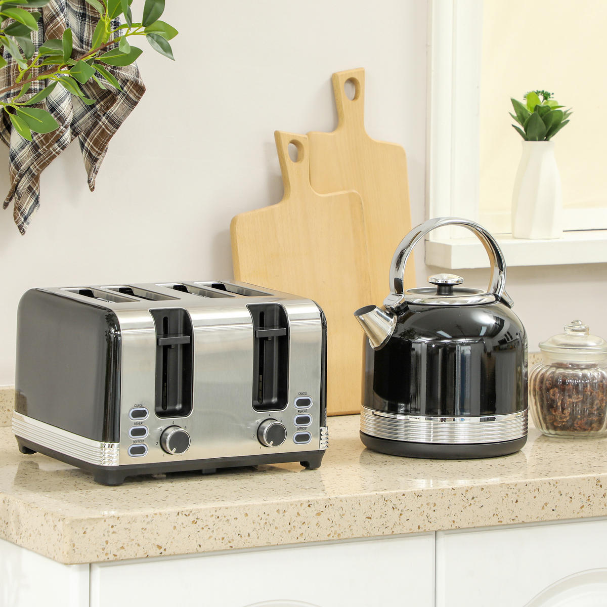 KOCHER-TOASTER-SET 2er Set Edelstahl Kunststoff Schwarz - Schwarz, Metall (19.3/26.8/24.2cm) - HOMCOM