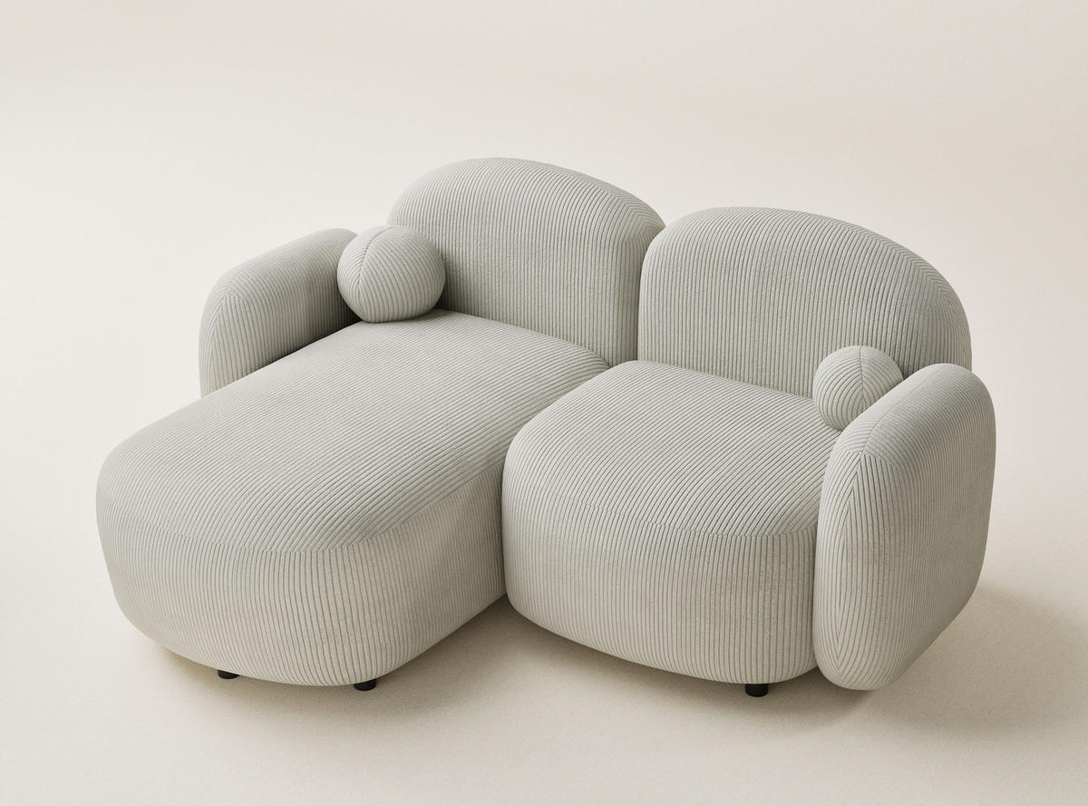 ECKSOFA Bahama Creme Samtstoff - Links Seite - Hellgrau/Schwarz, Holz/Holzwerkstoff (146/190cm) - Maison de Reve