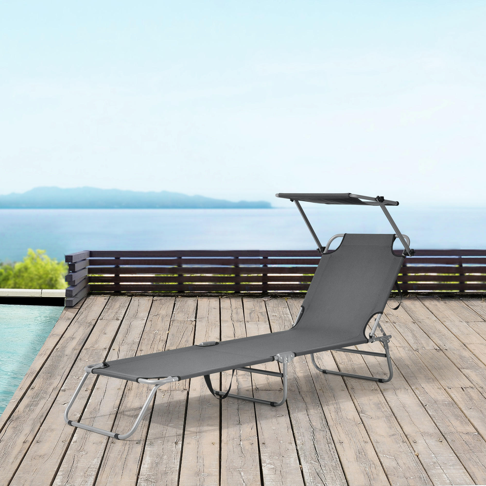 Thumbnail - casa.pro Sonnenliege, Dunkelgrau, Metall, Textil, 186x24x55 cm, Gartenmöbel, Gartenliegen