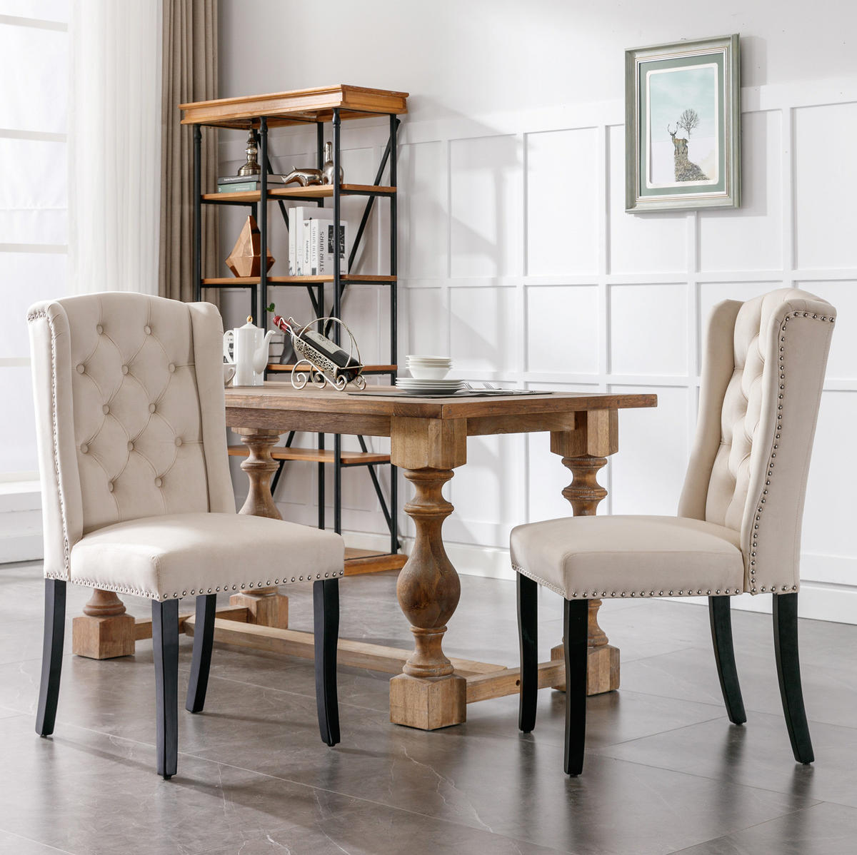 ESSZIMMERSTUHL 4er-Set Samt Beige mit Eichenbeinen - Beige, Metall (45/100/61.2cm) - Meubliv