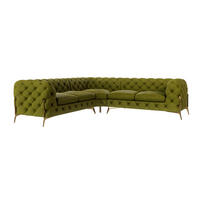 ECKSOFA Chesterfield Lexi Olive Samt - Goldfarben/Olivgrün, Holz/Textil (264/264cm) - S-Style Möbel