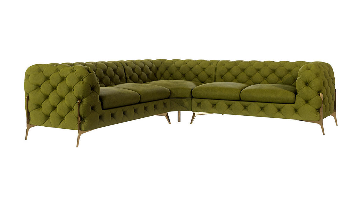 ECKSOFA Chesterfield Lexi Olive Samt - Goldfarben/Olivgrün, Holz/Textil (264/264cm) - S-Style Möbel