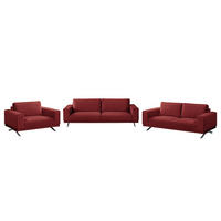 POLSTERGARNITUR (3-2-1) - Samt - Rot, Textil/Metall (1/1/1cm) - home24