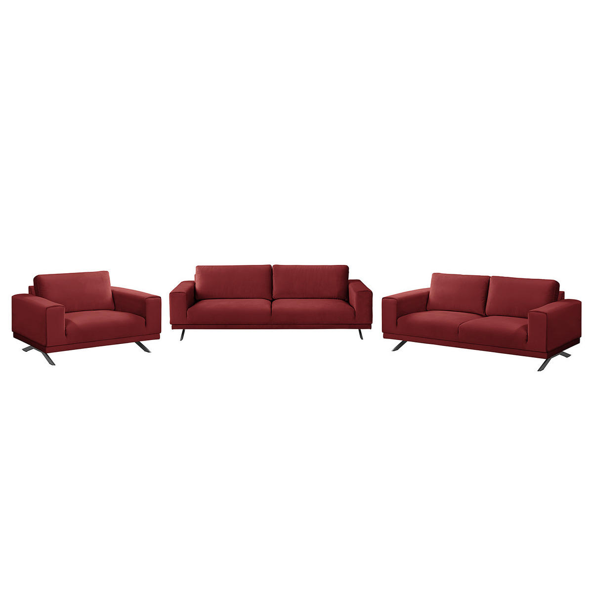POLSTERGARNITUR (3-2-1) - Samt - Rot, Textil/Metall (1/1/1cm) - home24