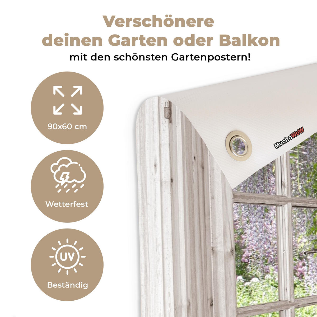 ZAHRADNÍ PLAKÁT Vistárie - Květiny - Pohled - Strom - Jaro 90x60 cm - béžová, plast (90/60/0.2cm) - OnlyWow