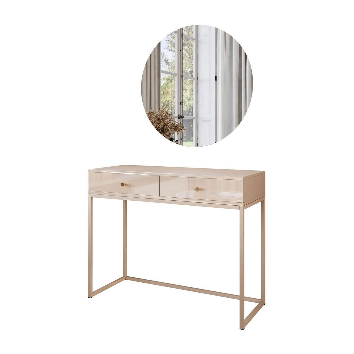 SCHMINKTISCH Blanco Glamour auf Kaschmir-Gestell mit LED-Spiegel goldener Griff - Kaschmir, Holzwerkstoff (100/81/42cm) - Lookway