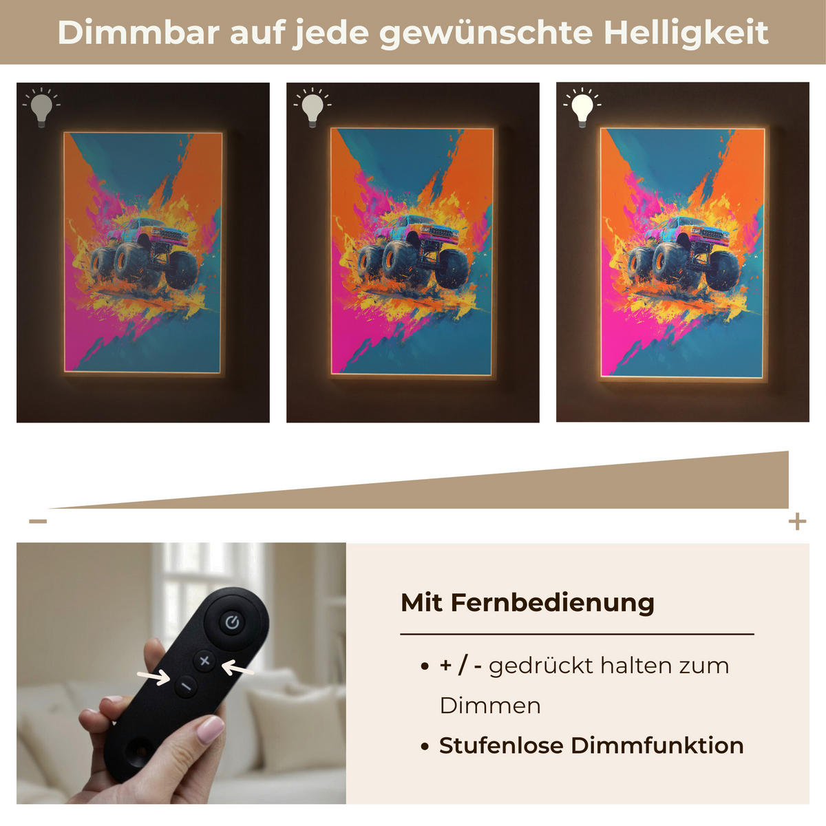 DOBÍJECÍ NOČNÍ LAMPIČKA Monster truck - Abstraktní - Stříkající barva - Barevné 70x100 cm - růžová, kompozitní dřevo (8/70/100cm) - OnlyWow