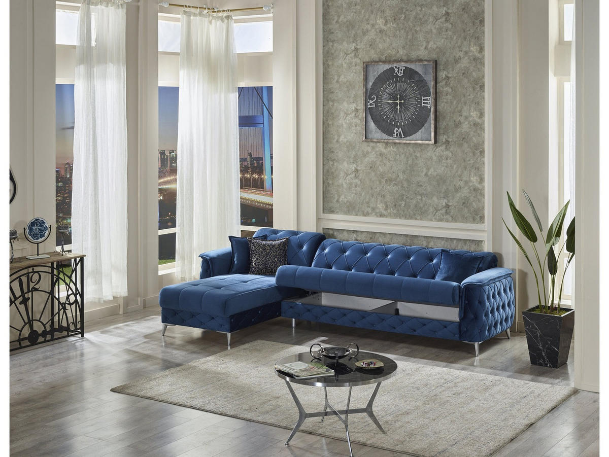 ECKSCHLAFSOFA Sucre Relax - Langer Schenkel Rechts - Blau, Holzwerkstoff/Kunststoff (180/310cm)