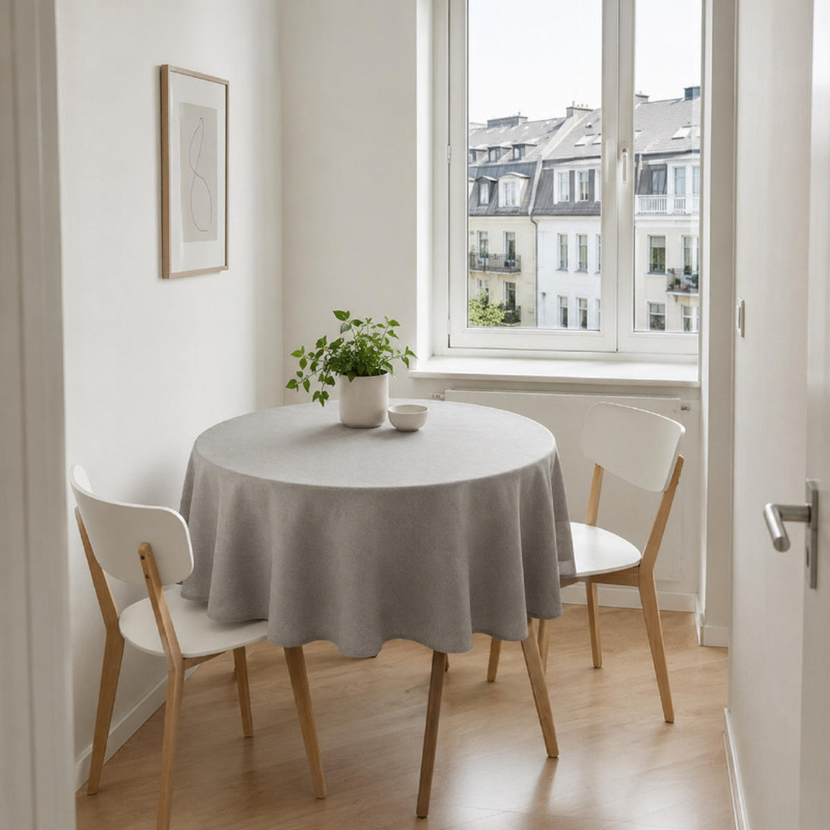 TISCHDECKE rund Ø140cm Hellgrau Leinenoptik Wasserabweisend Waschbar - Grau, Textil (140/140cm) - SHOPENTRA