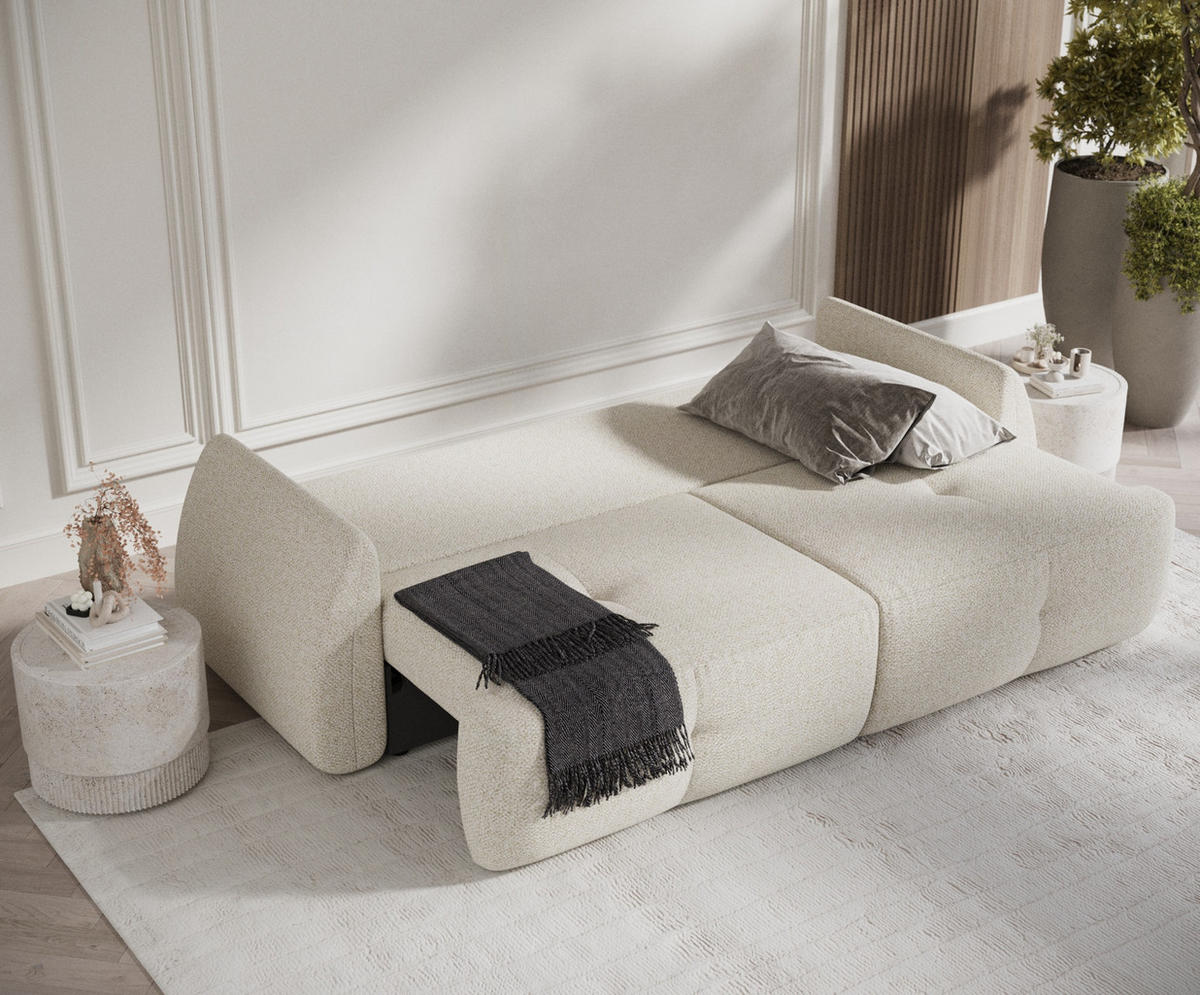 SCHLAFSOFA Loca Creme Plüschstoff - Creme/Schwarz, Holz/Holzwerkstoff (248/92/103cm) - Maison de Reve