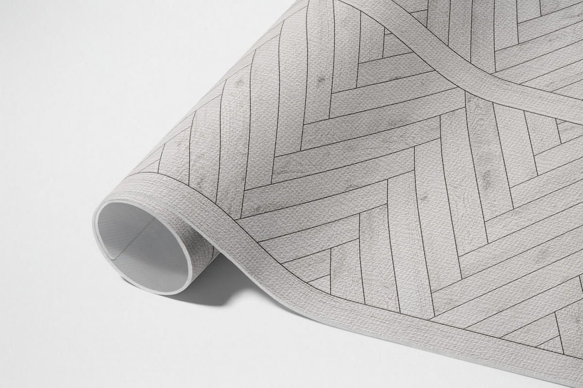 TEPPICH 150x225 cm Fischgrät Parkettoptik Hell - Schieferfarben, Kunststoff (150/0.2cm) - Wallfluent