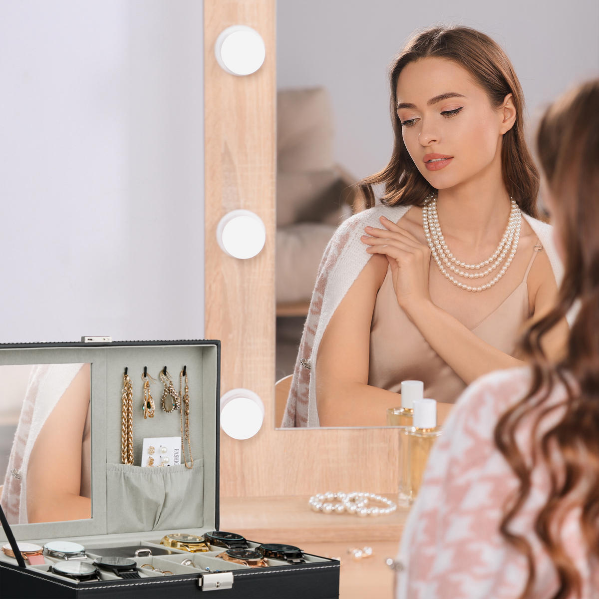 UHRENBOX - Schwarz, Glas/Holzwerkstoff (30/8/20.5cm) - Relaxdays