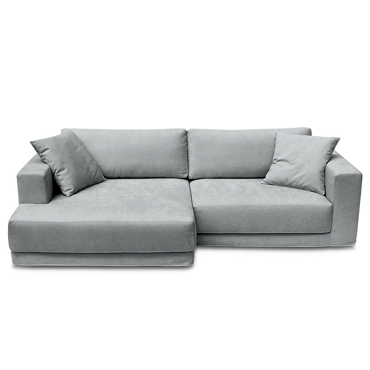 ECKSOFA mit Wechselbezug - Longchair, Webstoff - Hellgrau/Schwarz, Kunststoff/Textil (260/155cm) - home24