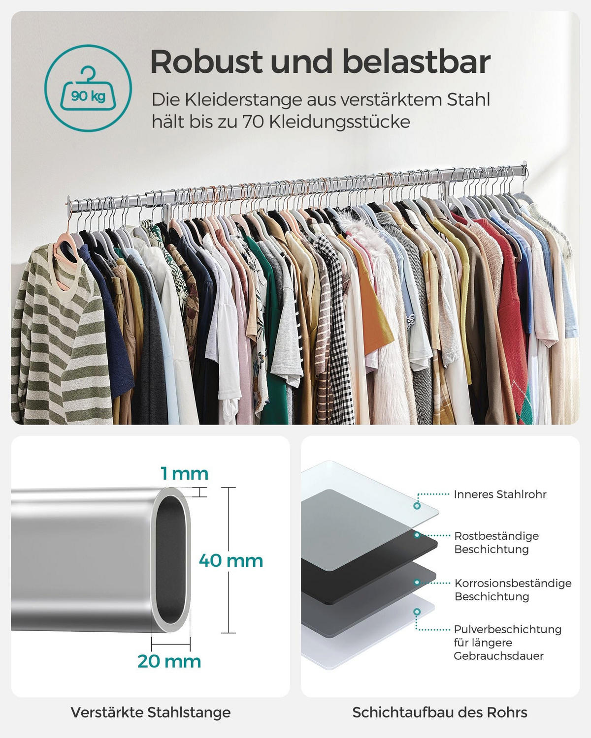 KLEIDERSTÄNDER Banjul - Silberfarben, Metall (132/160/45.4cm) - Hansiro