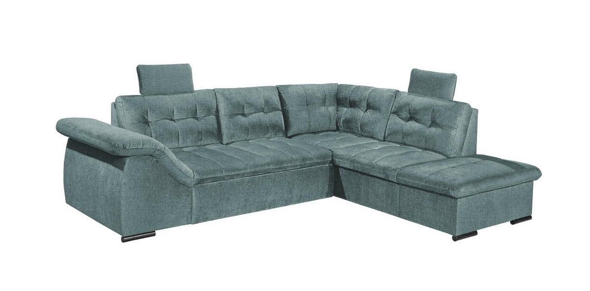ECKSOFA mit Schlaffunktion und Bettkasten, verstellbare Armlehnen - Blau, Textil (283/217cm) - ed exciting design
