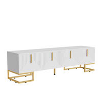 TV-SCHRANK Weiß mit Goldbeinen & 4 Türen Geometrisches Design 170×45 cm - Weiß, Holzwerkstoff (170/45.5/40cm) - Urban Meuble