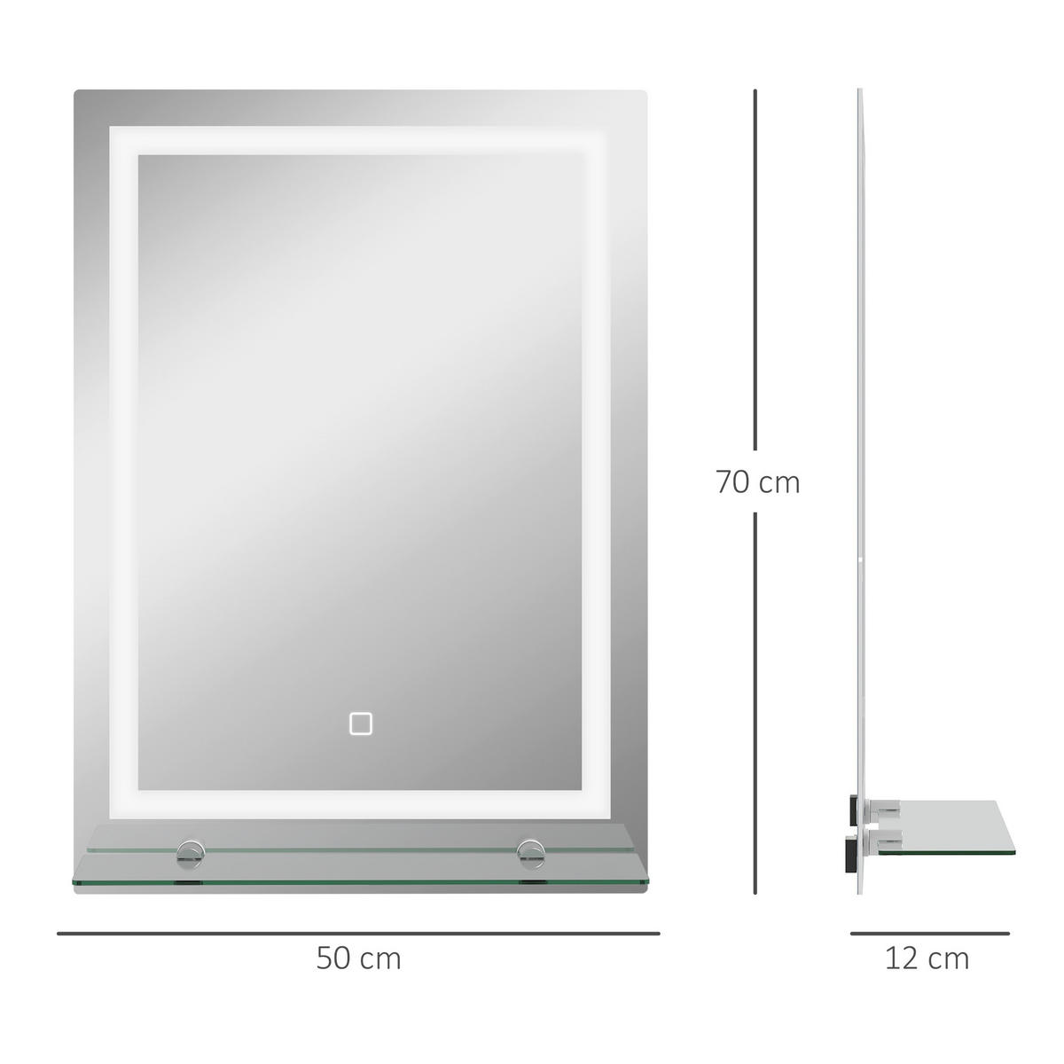 BADSPIEGEL mit Beleuchtung, Wandspiegel mit 3 Lichtfarben, 50 x 70 cm - Silberfarben, Metall (50/70/2.7cm) - Kleankin