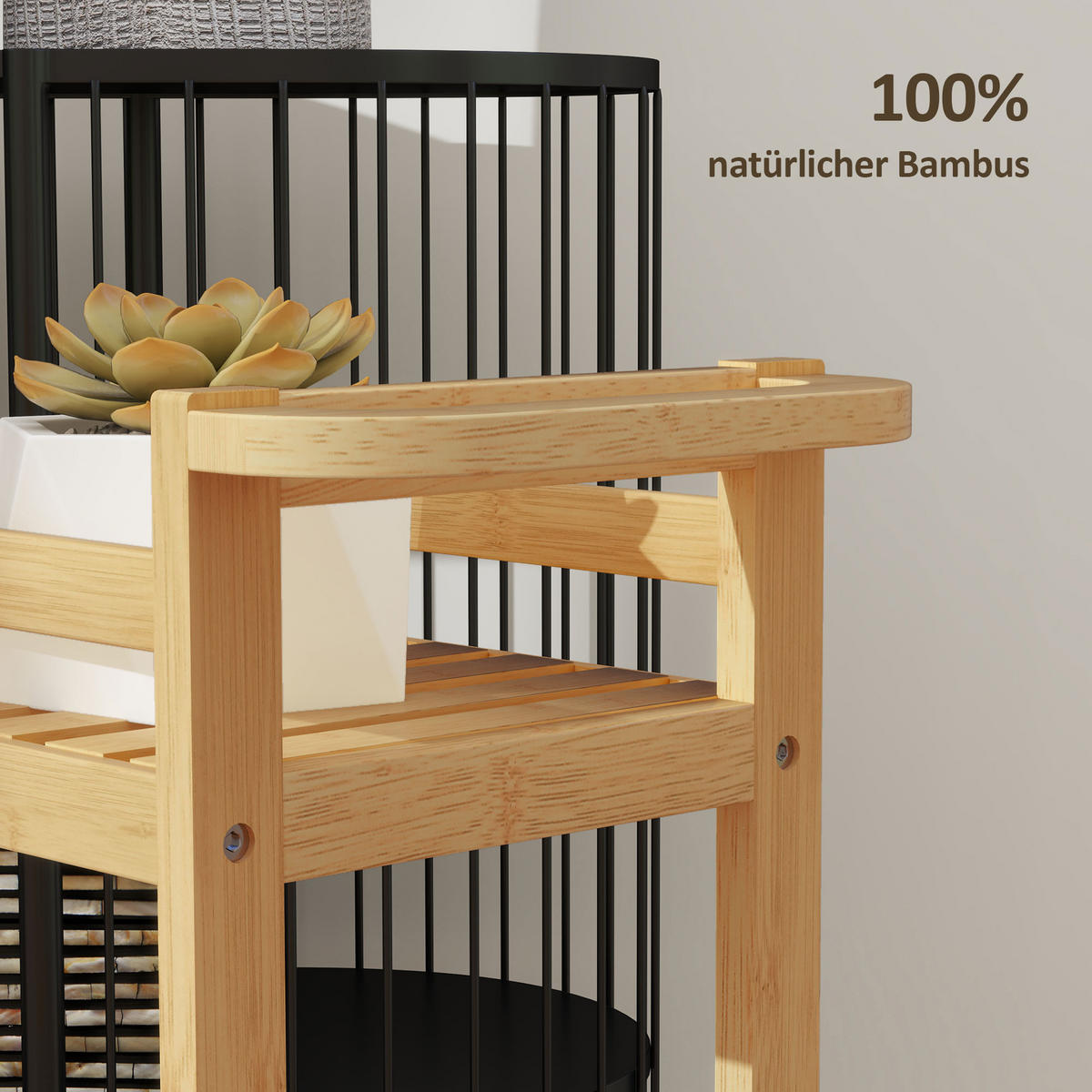 SERVIERWAGEN aus Bambus, 3-stöckiger, 55 x 20 x 75 cm, Naturholz - Naturfarben, Naturmaterialien (20/75/55cm) - HOMCOM