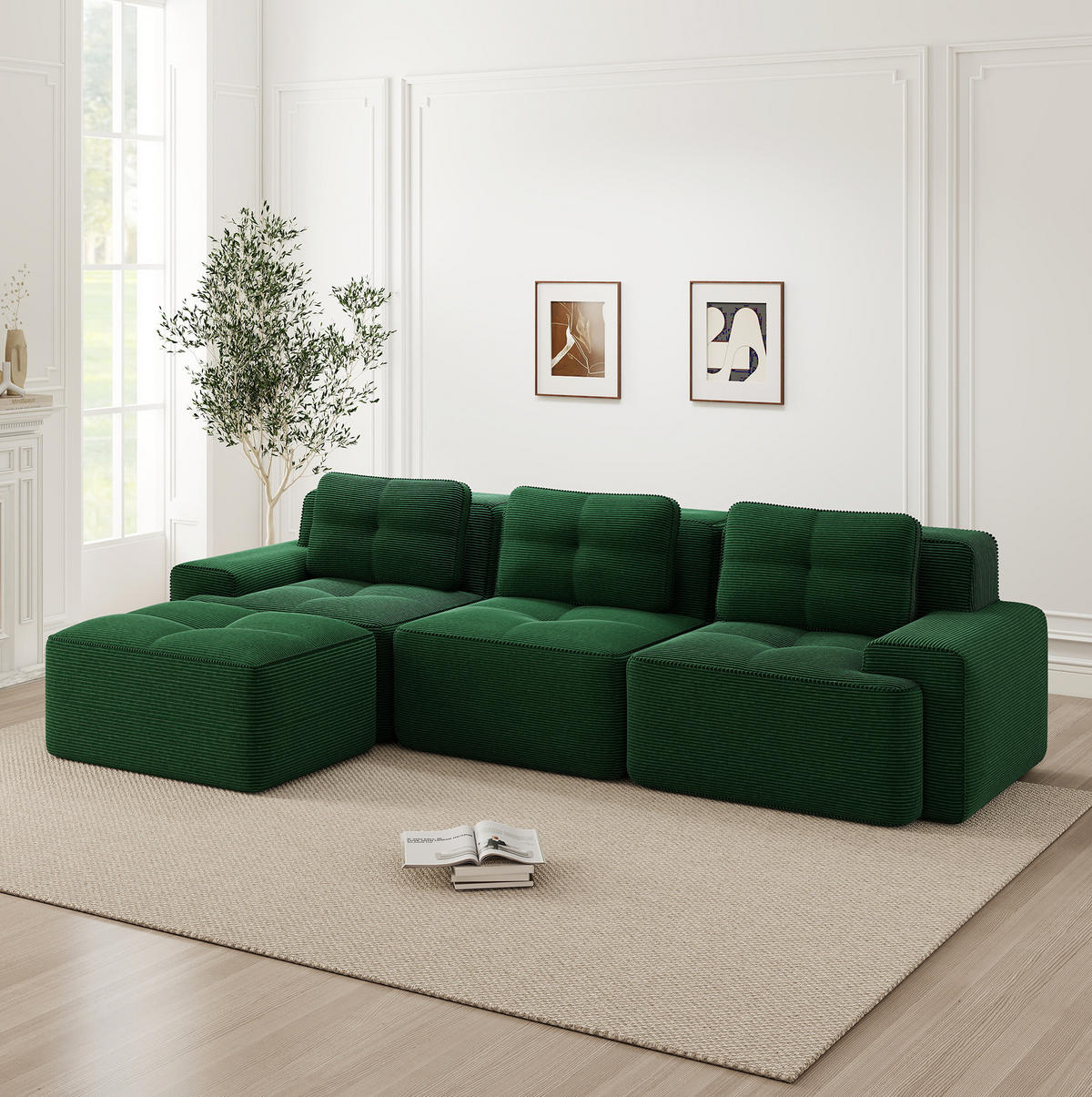 ECKSOFA aus Cord in Grün mit boneless Design - Grün, Textil (177/293cm) - Modfu