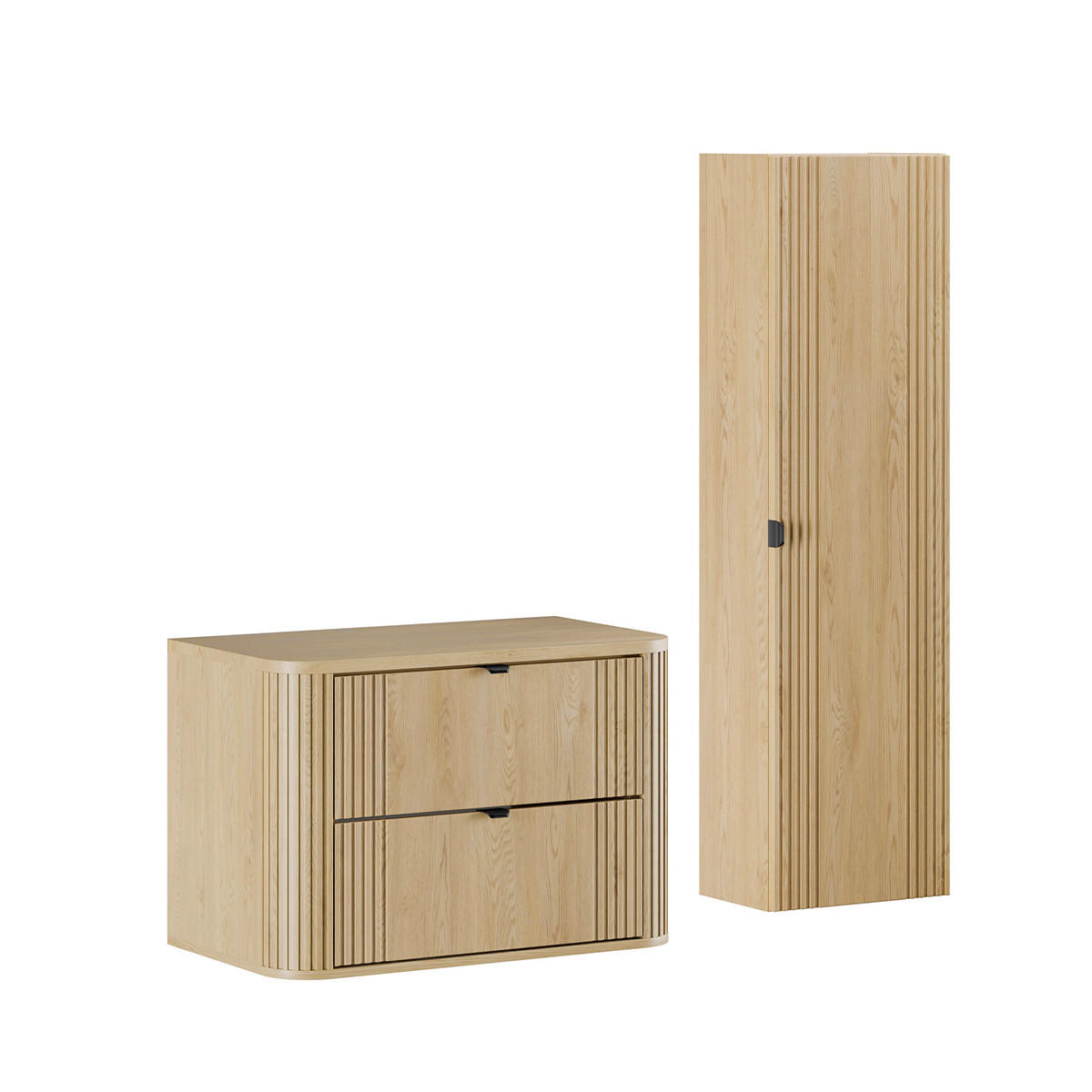 BADMÖBEL 80.4cm Mila 2er-Set Helle Eiche - Braun, Holzwerkstoff (80.4/54/46cm) - Petits-meubles