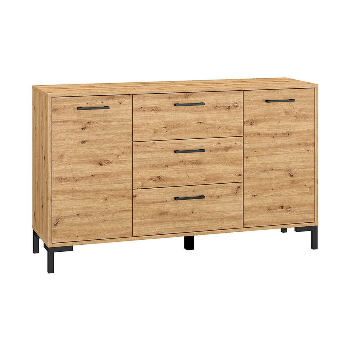 KOMMODE – 138 cm – Nevio – Schwarz / Eichefarben – KM-019 - Eichefarben/Schwarz, Holzwerkstoff (138/83/40cm) - hi-markt