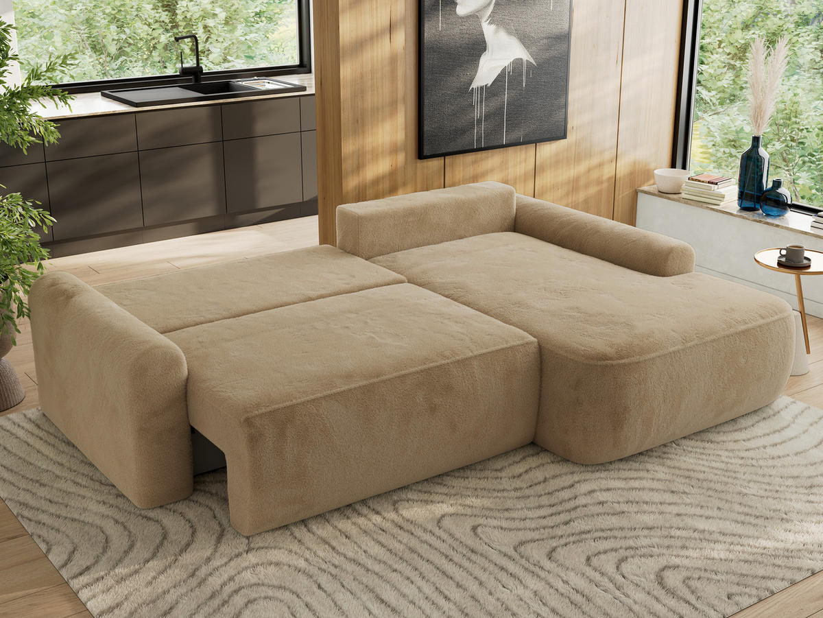 ECKSCHLAFSOFA CUBO L Beige Plüsch - rechts - Beige/Schwarz, Kunststoff/Textil (187/273cm) - MKS