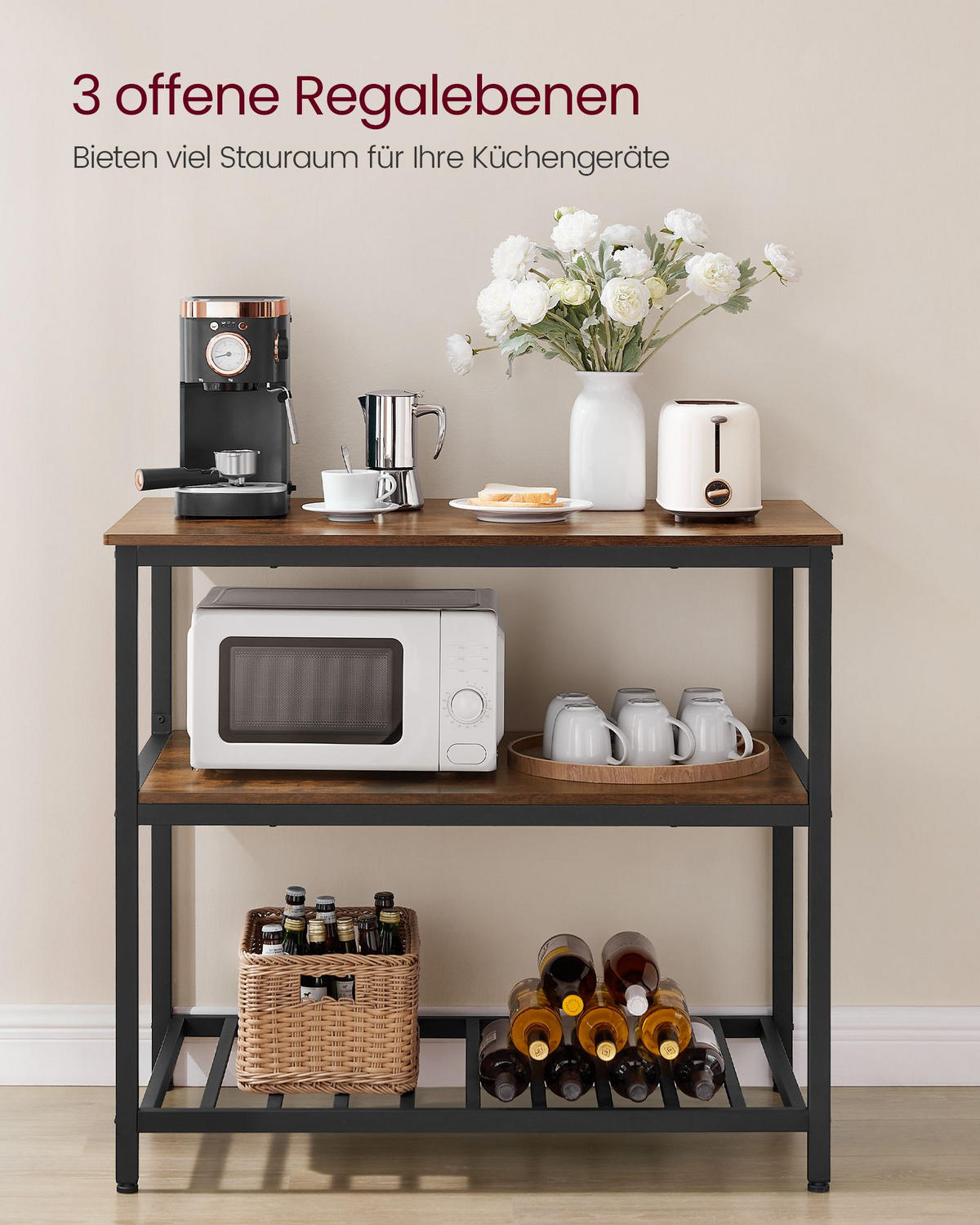KÜCHENREGAL LUXEMBOURG - Braun, Metall (100/90/60cm) - Hansiro