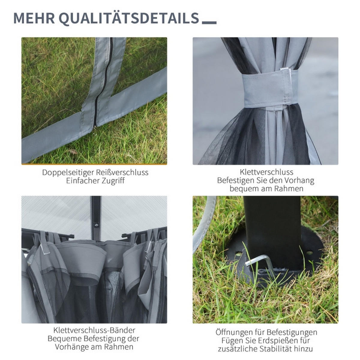 PAVILLON 3x3 m Polycarbonat Dach Vorhänge Alu dunkelgrau - Grau, Textil (300/265/300cm) - LEBENLANG